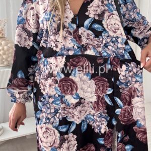 Alternative view of Sukienka Ewa plus size czarna w pudrowo niebieskie kwiaty