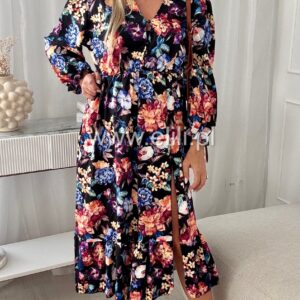 Alternative view of Sukienka Ewa plus size czarna w fioletowo czerwone kwiaty