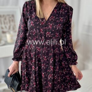 Alternative view of Sukienka Ewa PLUS SIZE  mini   CZARNA W BURGUNDOWE KWIATKI