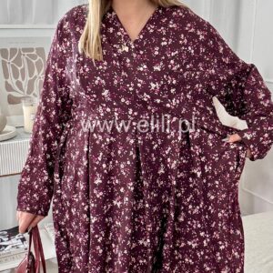 Alternative view of Sukienka Matylda plus size burgundowa w kwiatki