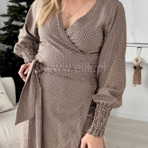 Alternative view of Sukienka Amanda brązowa pepitka