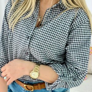 Alternative view of Koszula w małą krateczkę granatowa