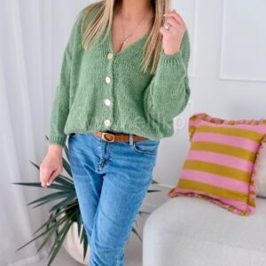 Alternative view of Sweter Button szałwia