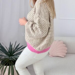 Alternative view of Sweter w małe paseczki fuchsia