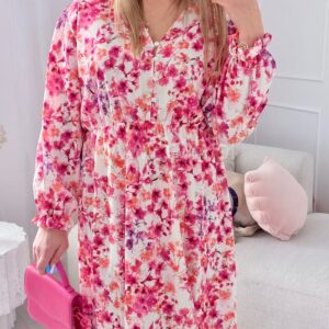 Alternative view of Sukienka Ewa plus size w pomarańczowo-różowe kwiatki