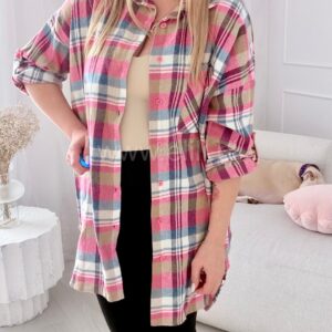 Alternative view of Koszula w kratę plus size niebiesko różowa