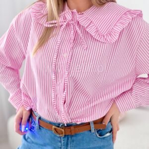 Alternative view of Koszula w paski plus size różowa