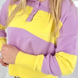 Alternative view of Sweterek w paski polo żółto-różowy