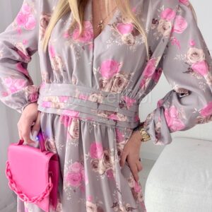 Alternative view of Sukienka Eleganza plus size szara w różowe kwiaty