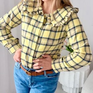 Alternative view of Koszula w kratę z kołnierzykiem żółta
