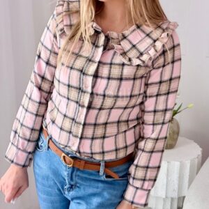 Alternative view of Koszula w kratę z kołnierzykiem różowa