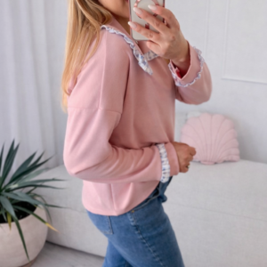 Alternative view of Bluza z kołnierzykiem z koronką różowa