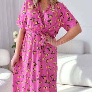 Alternative view of Sukienka Zulema różowa w cytrynki