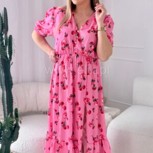 Alternative view of Sukienka Ewa plus size różowa w kwiatuszki