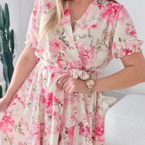 Alternative view of Sukienka Oliwia plus size ecru w różowe kwiaty