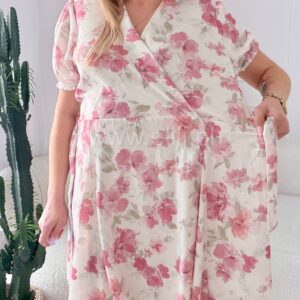 Alternative view of Sukienka Oliwia plus size kremowa w pudrowe kwiaty