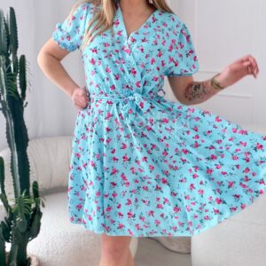 Alternative view of Sukienka Oliwia plus size błękitna w czerwone kwiatki