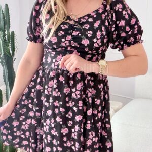 Alternative view of Sukienka Marina mini czarna w różowe kwiaty