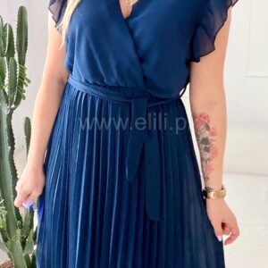 Alternative view of Sukienka Liwia gładka krótki rękaw granatowa