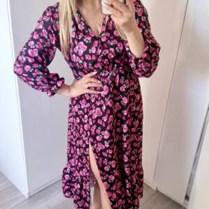 Alternative view of Sukienka Ewa ciemna w różowe kwiaty