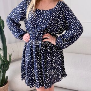 Alternative view of Sukienka Aurora granatowa w kropeczki