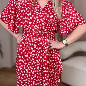 Alternative view of Sukienka Roza plus size czerwona w stokrotki