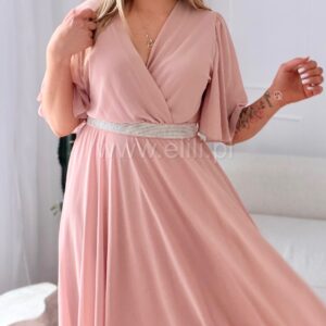 Alternative view of Sukienka maxi z cyrkoniowym paskiem pudrowa