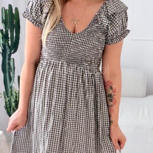 Alternative view of Sukienka Kejti w szarą krateczkę