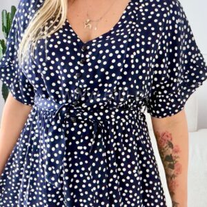 Alternative view of Sukienka Juli granatowa w kropeczki