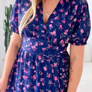 Alternative view of Sukienka Elina granatowa w różowe kwiatki