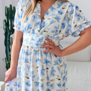 Alternative view of Sukienka Elina PLUS SIZE biała w błękitne kwiatki