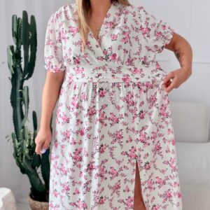 Alternative view of Sukienka Elina PLUS SIZE biała w małe kwiatuszki