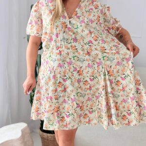 Alternative view of Sukienka Ewa  mini  PLUS SIZE w różowo-żółte kwiatuszki