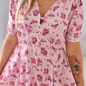 Alternative view of Sukienka Ewa mini pudrowa w różowe kwiatuszki