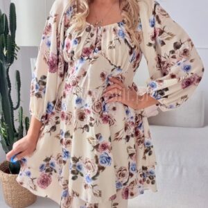 Alternative view of Sukienka Darla plus size beżpwa w niebiesko-czerwone kwiaty