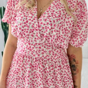 Alternative view of Sukienka Elina PLUS SIZE biała w fuksjowe kwiatuszki