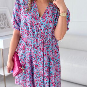 Alternative view of Sukienka Ewa  mini  PLUS SIZE niebieska w różowe kwiatuszki