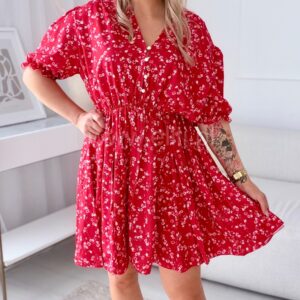 Alternative view of Sukienka Ewa  mini  PLUS SIZE czerwona w kwiatki