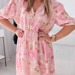 Alternative view of Sukienka Ewa plus size duże pudrowe kwiaty