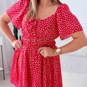 Alternative view of Kombinezon plus size - sukienka czerwona w stokrotki
