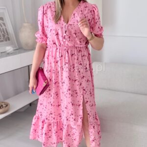 Alternative view of Sukienka Ewa plus size różowa w nowe kwiaty