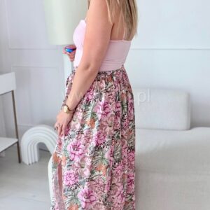 Alternative view of Spódnica z wiskozy z paskiem plus size różowe kwiaty