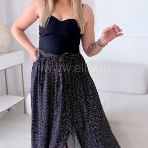 Alternative view of Spódnica z wiskozy z paskiem plus size czarna w kropeczki