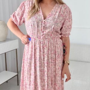 Alternative view of Sukienka Ewa plus size wiskoza pudrowa w kwiatuszki