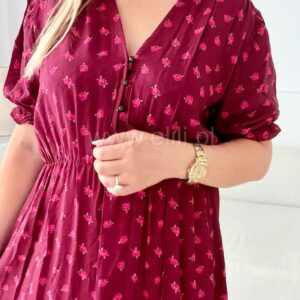 Alternative view of Sukienka Ewa plus size wiskoza bordowa w kwiatki