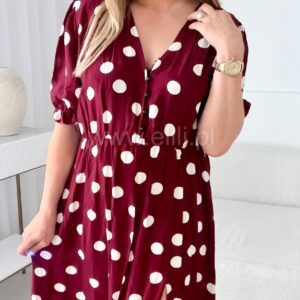 Alternative view of Sukienka Ewa plus size wiskoza bordowa w grochy
