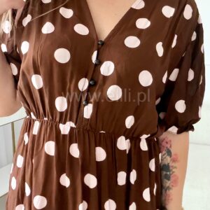 Alternative view of Sukienka Ewa plus size wiskoza czekoladowa w grochy