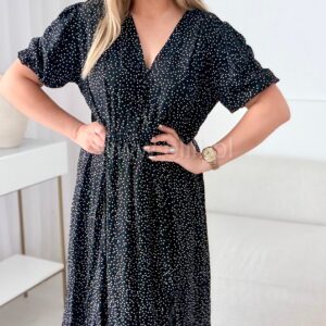 Alternative view of Sukienka Ewa plus size wiskoza czarna w kropeczki