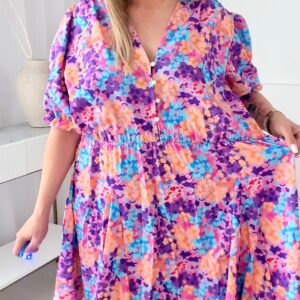 Alternative view of Sukienka Ewa  mini  PLUS SIZE fioletowo-niebieskie kropeczki