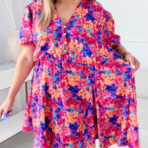Alternative view of Sukienka Ewa  mini  PLUS SIZE różowo-niebieskie kropeczki